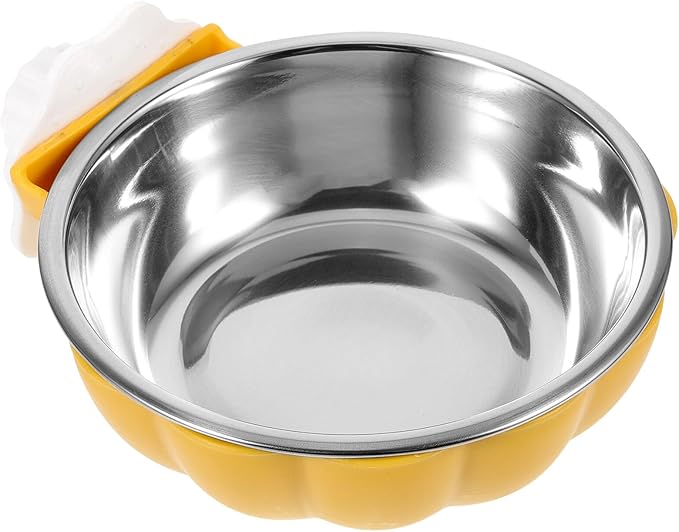 Hanging Pumpkin-Shaped Pet Feeder Bowl, Small Yellow Plastic Cage Cat Feeder and Dog Bowl for Crate Feeding and Watering Supplies