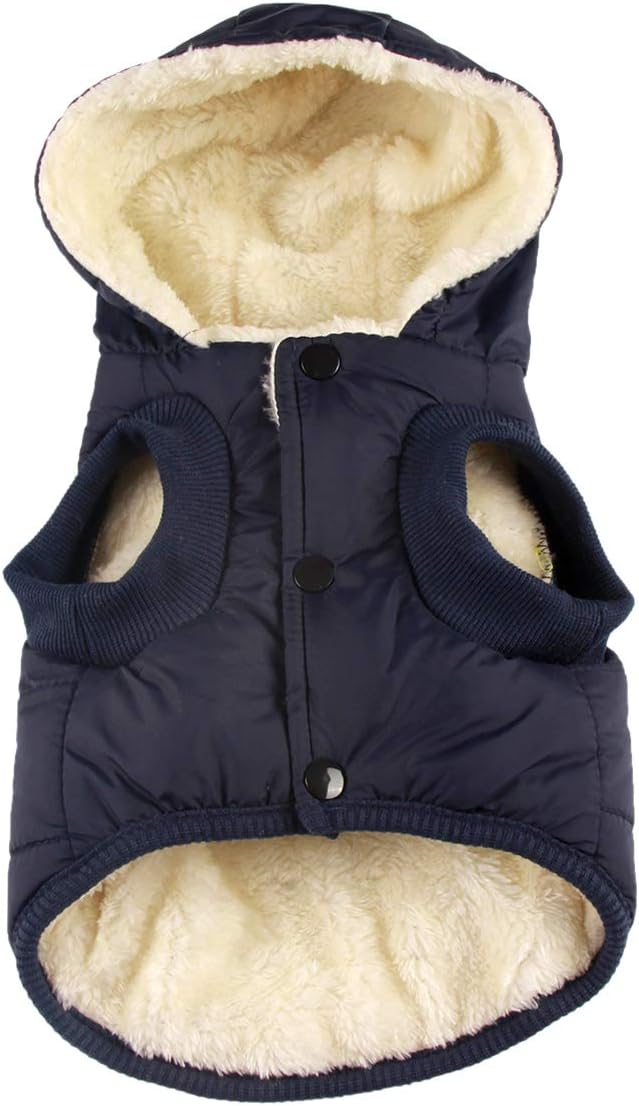 Fleece Lining Extra Warm Dog Hoodie in Winter for Medium Dogs Jacket Pet Coats with Hooded,Blue L