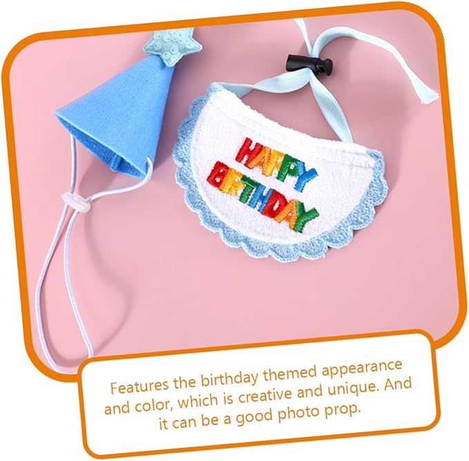 BESTYASH Dog Birthday Bandana and Wear-Resistant Embroidered Bib with Blue Star Hat Set for Pet Party Supplies, Adjustable Dog and Cat Costume Accessory