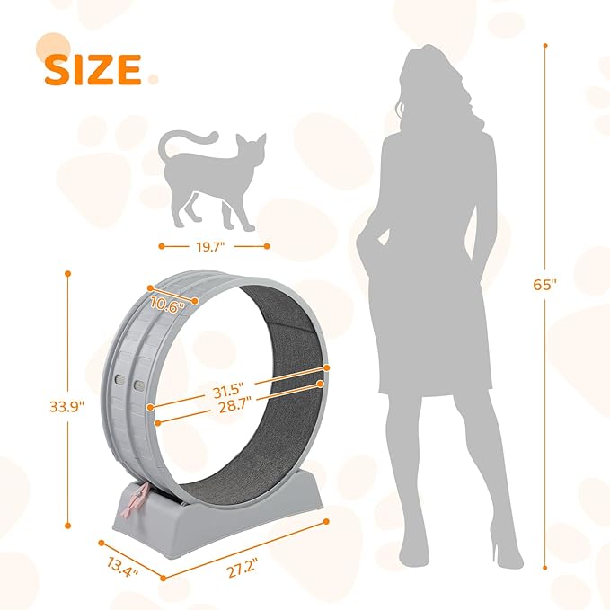 VINGLI Cat Exercise Wheel, 31" Cat Treadmill for Indoor Cats, Cat Running Wheel with Carpeted Runway for Weight Loss & Daily Exercise (Grey)