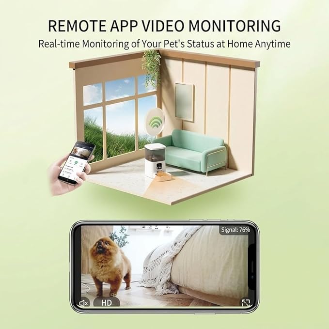 Smart Automatic Pet Feeder with HD Camera and App Control, Cats and Dogs, 6L Capacity Dual Power Supply, Video Monitoring Pet Food Dispenser for Travel and Work (Video Version)