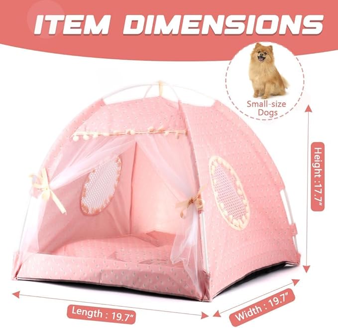 pawstrip Dog Tent Indoor Cat House Pink Puppy Bed Portable Pet Teepe Princess Dog Camping Tent Outdoor Kitten Houses Cute Bunny Nest Girl Kitty Cave (L, Light Pink)
