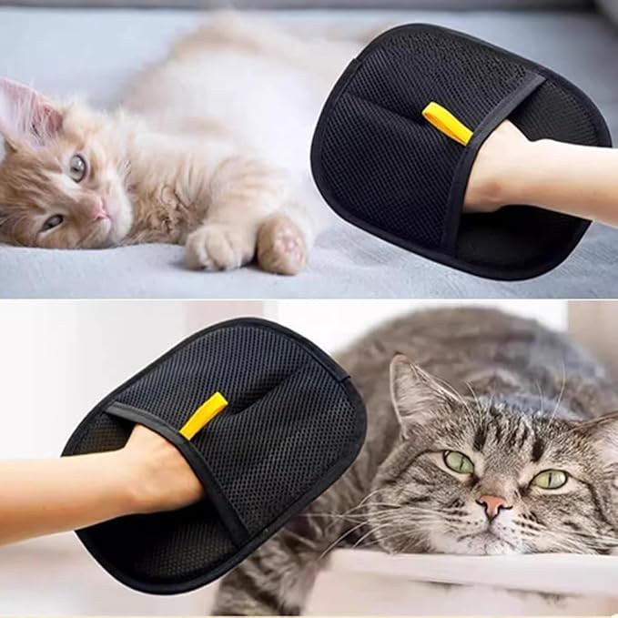 Pet Hair Remover Electrostatic Gloves, Pet Hair Remover Glove Washable, Reusable Cat Dog Grooming Mitt for Couch, Furniture, Carpet, Car Seat (Black+Yellow)