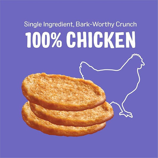 Three Dog Bakery Bark’N Crunch! Chicken Chips, Crunchy Treats for Dogs, Single Ingredient, High Protein Snacks, No Artificial Flavors or Colors, Made in The USA, 8 oz.