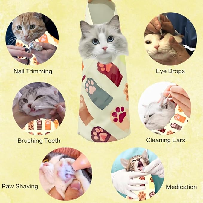 Cat Wrap for Cutting Nails, Self-Adhesive Cat Wrap, Cat Restraint for Nail Clipping, Anti-Scratch Cat Grooming Wrap for Medicine, Nail Clipping, Teeth Brushing, Ear Cleaning
