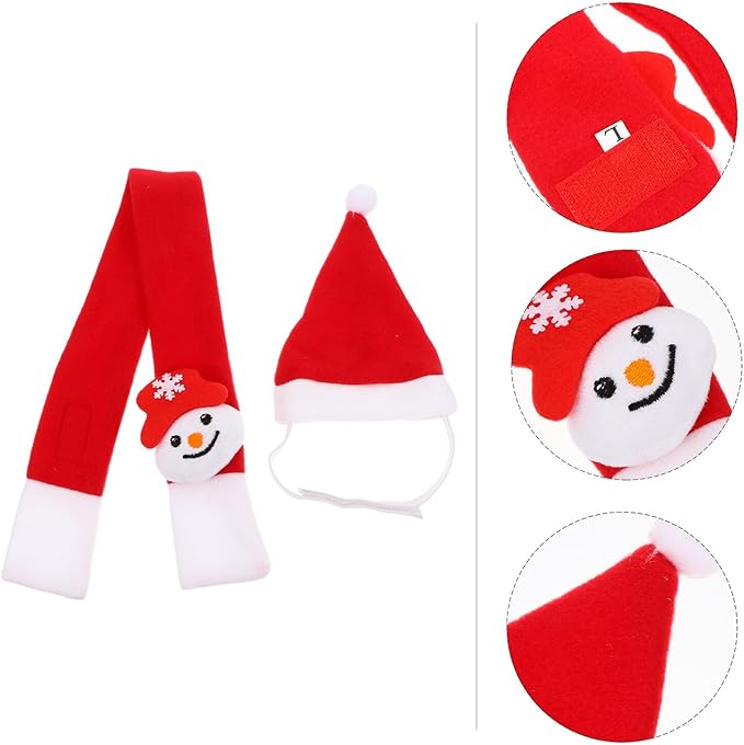 Amosfun Christmas Dog Scarf and Santa Hat Set, 2pcs Holiday Pet Costume Accessories, Soft Festive Pet Collar and Cap for Dogs and Cats, for Christmas Party Supplies