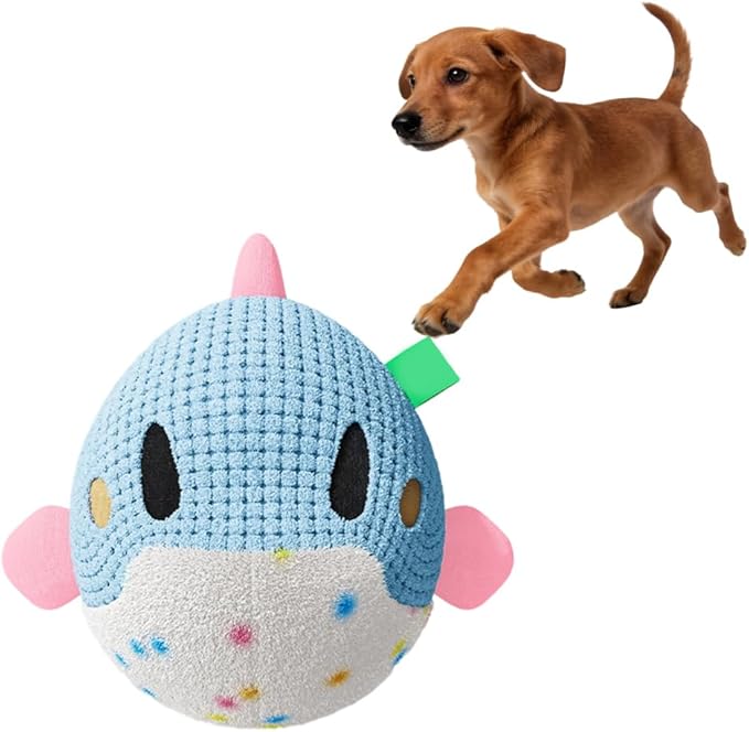 Interactive Dog Toys, Active Moving Pet Plush Toy, Random Movement and Fun Whistles, USB Charge Washable Disassemblable Plush Squeaky Dog Toy for Dogs or Cat (Dolphin)