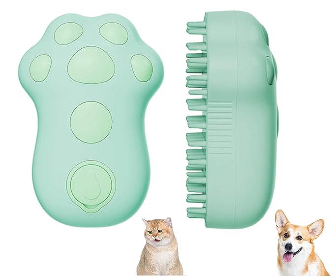 Steamy Cat Brush,Self Cleaning Steam Cat Brush,Electric Cat Steamer Brush for Massage Shedding Grooming Bath,Pet Hair Removal Comb,Wet Cat Brush with Water (Green)