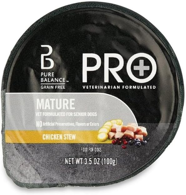 (12 Count) ~ Pure~Balance Pro Chicken Stew Wet Dog Food, Grain-Free for Mature Dogs, Natural High Protein, Supports Healthy Digestion & Joints ~ 3.5 Oz Cups ~ Premium Taste & Nutrition.