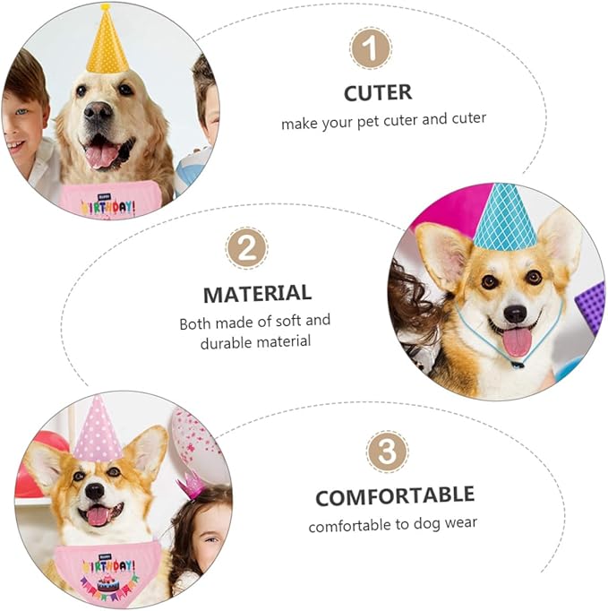 ibasenice Dog Birthday Party Hat and Saliva Bib Set, 9pcs Pet Birthday Caps with Bandana for Small to Medium Dogs, Decorative Pet Supplies for Celebration and Photo Sessions Random Color
