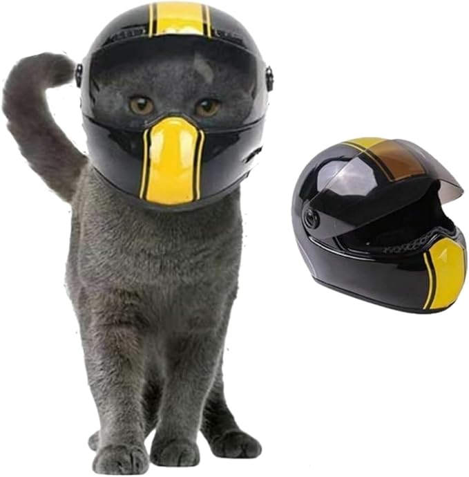 Pet Motorcycle Helmet Dog/Cat Full Face Motorcycle Helmet Outdoor Motorcycle Bike Riding Helmet Hat for Cat Dog Doggie Puppy Kitten Pet Supplies Racing Car Fan Collectible Small Gift (Black-Yellow)