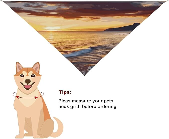 Dog Bandana Spring Pet Scarf Adjustable Triangle Seaside Sunset Printing Dog Bib Washable Polyester Puppy Bandana for Small Medium Large Dogs Cat Birthday Party Supplies