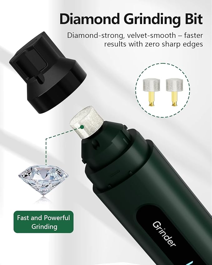 weini Dog Nail Grinder with Sponge Dust Collection, Ultra Quiet <35dB Pet Nail Trimmer for Large Dogs & Cats, Professional 5-Speed Electric Dog Nail Grinder Quiet, 7H Runtime,White