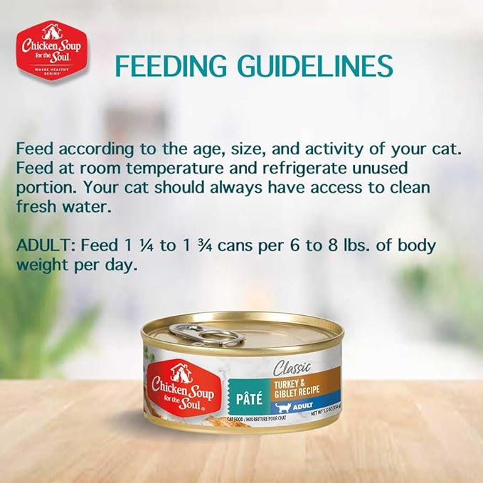Chicken Soup for the Soul All Natural Premium Adult Wet Cat Food, Real Meat First Ingredient, No By-Products, Artificial Colors, Flavors or Preservatives, Turkey & Giblet Pate, 5.5oz (Pack of 24)