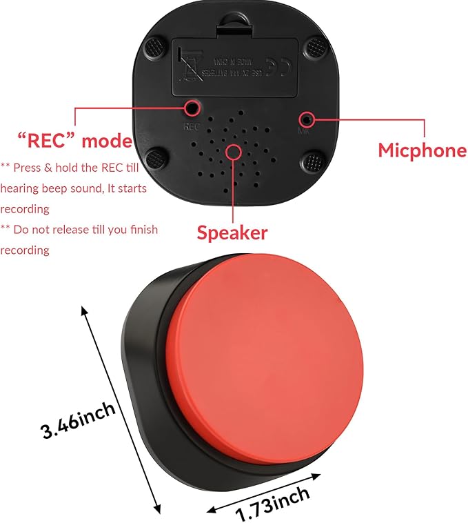 Rechargeable Dog Buttons for Communication Voice Recording Buttons for Pets Cats Dog Training Talking Buttons Sound Button Recordable Answer Buzzer (4 Packs, Red+Yellow+Blue+Green)