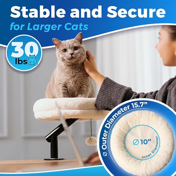 PetLovers Cat Desk Bed - Plush Elevated Desk Bed Attachment with Removable Washable Cushion, 360° Swivel Arm, Secure Clamp - Keeps Your Cat Close While You Work or Play