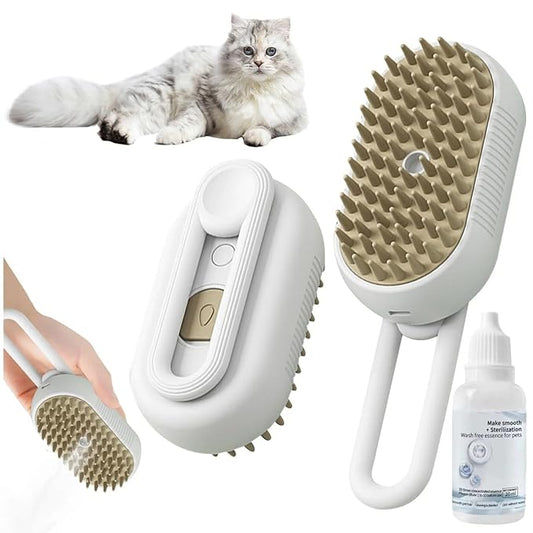 3 in 1 Cat Steam Brush for Shedding, Rechargeable Pet Brush with Steam, Anti-Static Steam Cat and Dog Hair Removal Brush, Set Massage Cleaning Pet Grooming Comb (White)