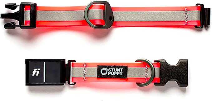 Stunt Puppy Dog Collar, Fi Series 3 and 3+ Ready, Large, Reflective Pink - Compatible with Fi GPS Device (Not Included)
