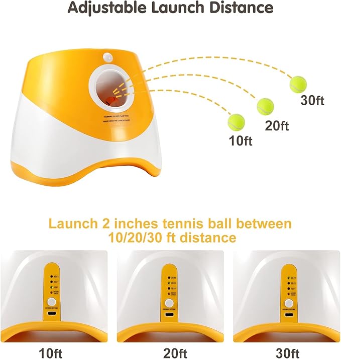 SOCO Automatic Ball Launcher for Dogs, USB Rechargeable with 3 Distances (10/20/30 ft), Safety LED Indicator, Include 15 Tennis Balls, Indoor/Outdoor Fetch Toy for Small/Medium Dogs