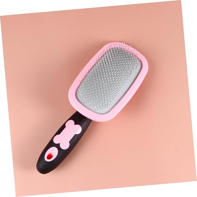 FRCOLOR Rotatable Pet Grooming Comb with Soothing Massage Bristles for Dogs and Cats Large Pink Cleaning Tool with Ergonomic Grip Removes Tangles Loose Hair Dander and Knots
