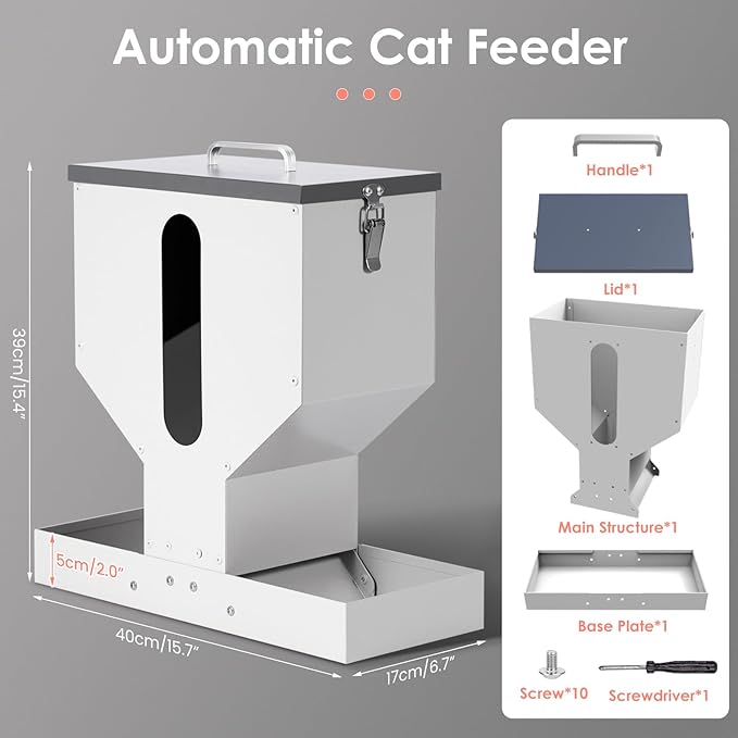 Automatic Cat Feeder 2 Cats - 12L Gravity Dual Cat Feeder Outdoor Pet Feeding Station Auto Dry Food Dispenser for Pet Cat Dogs