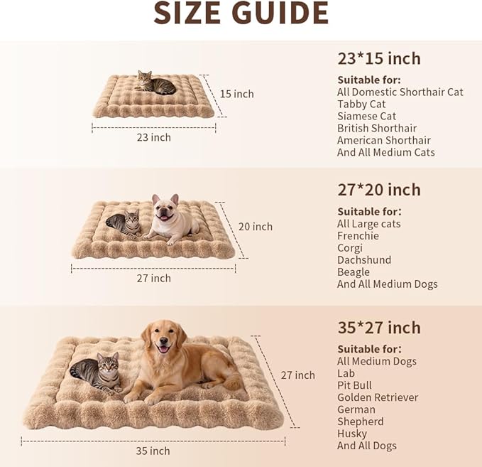 Self-Warming Cat Bed, Plush Faux Fur Pet Bed Mat with Anti-Slip Bottom, Ultra Soft Heated Bed for Cats & Medium Dogs, Cozy Fluffy Pad for Couch & Crate, Machine Washable, 27x20 Inch Coffee