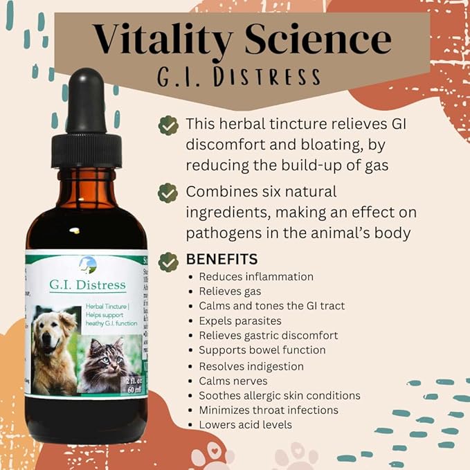 Vitality Science GI Distress for Cats | Diarrhea, Vomiting and Discomfort | Aids Digestion and Reduces Bloating | Boosts GI Tract