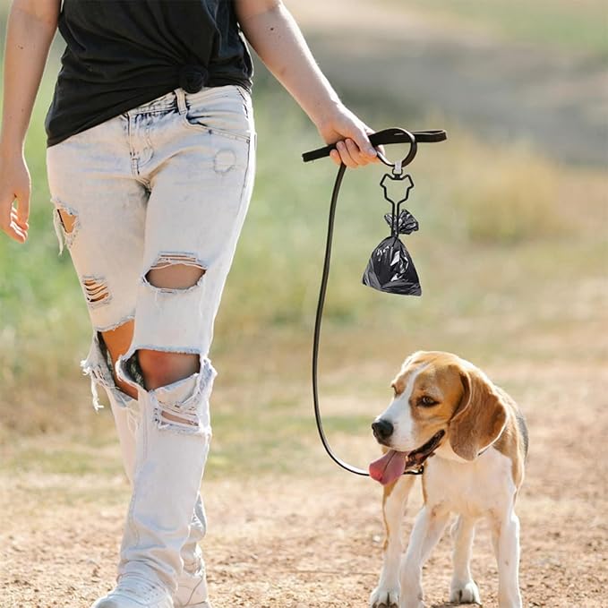 Dog Poop Bag Holder for Leash with Clip 2pcs Waste Bag Carrier for Pet Supplies Hands-free Dog Walking Accessory in Deep Black and Cats