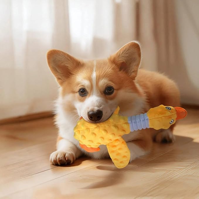 Goose Dog Toy Soft Stuffed Animal Plush Dog Puppy Chew Toys to Keep Them Busy Pet Supplies for Chewers Small Medium and Large Breeds (Yellow)