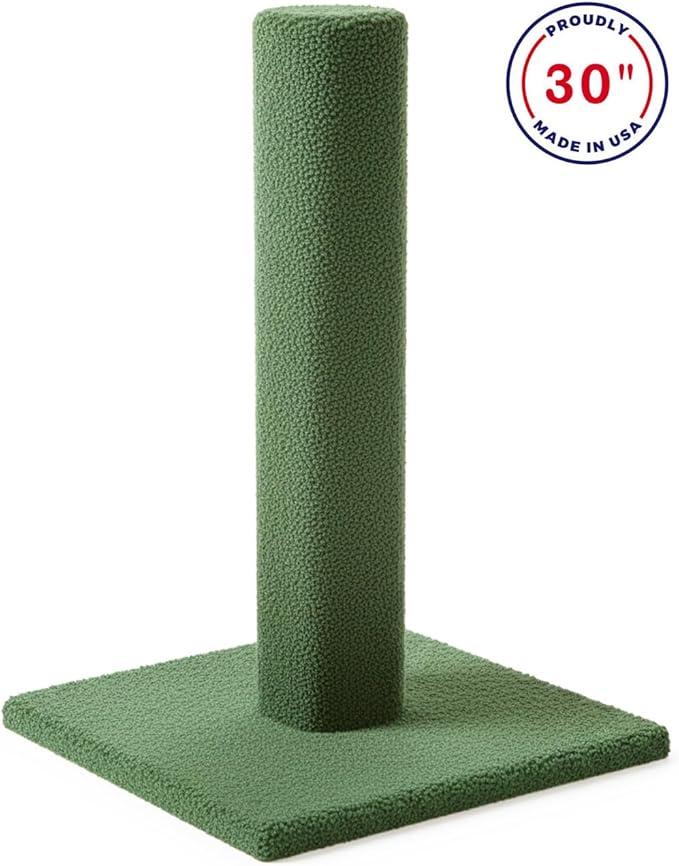 CozyCatFurniture 20, 25 & 30 inches Tall Carpeted Wooden Cat Scratching Posts, Green Color, Made in USA (30")