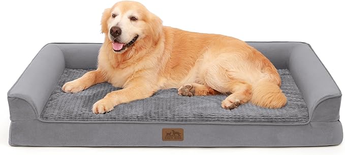 Orthopedic Dog Beds for Large Sized Dog, XL Bolster Pet Couch with Waterproof Lining, Egg Crate Foam Sofa for Pets Up to 100 lbs, U-Shaped, 48x32x7.5 inch, Grey