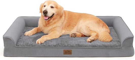 Orthopedic Dog Beds for Large Sized Dog, XL Bolster Pet Couch with Waterproof Lining, Egg Crate Foam Sofa for Pets Up to 100 lbs, U-Shaped, 48x32x7.5 inch, Grey