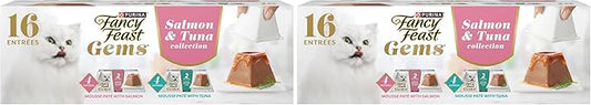 Fancy Feast Gems Pate Cat Food Mousse Salmon or Tuna and a Halo of Savory Gravy Wet Cat Food Variety Pack - 8 ct. Boxes (Pack of 2)