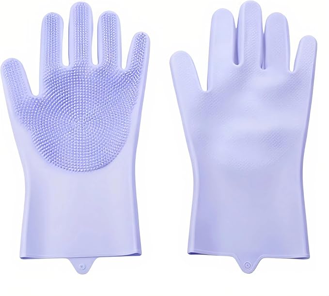 2 Pairs Pet Bathing Gloves - Universal Scratch-Resistant and Bite-Proof Massage Cleaning Silicone Gloves for Cats and Dogs, Essential Pet Grooming Tool (Purple)
