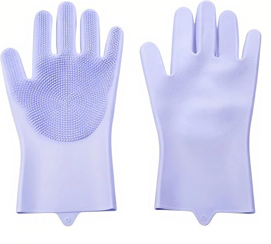 2 Pairs Pet Bathing Gloves - Universal Scratch-Resistant and Bite-Proof Massage Cleaning Silicone Gloves for Cats and Dogs, Essential Pet Grooming Tool (Purple)