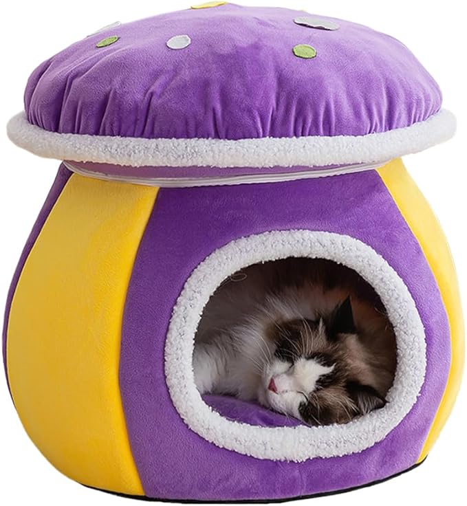 Cute Mushroom Cat House Cat Cave Bed for Indoor Warm Dog nest with Detachable Cushion for Puppy and Kitten