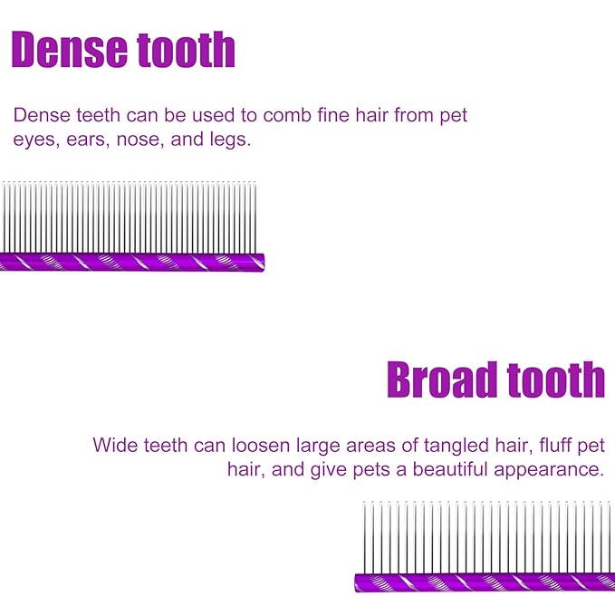 Fearless Alpaca Metal Pet Comb for Grooming Cats and Dogs (Purple) - Purple, Blue, Red, and Gold Colors Available - 8 Inch Length - Rounded Spine - Great Tool for Mats and Shedding