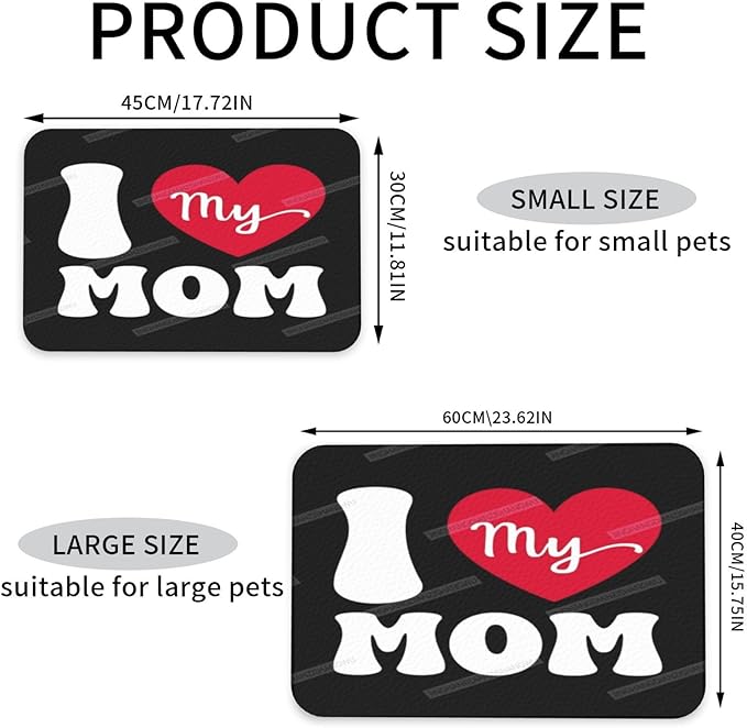 Pet Feeding Mat for Floors Waterproof Dog Mat for Food and Water Happy Mother's Day I Love Mom Gift Red Heart Absorbent Quick Dry Non Slip Mats Cat Bowls 24x16In