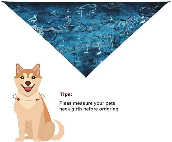Dog Bandana Spring Pet Scarf Adjustable Triangle Blue Musical Notes Printing Dog Bib Washable Polyester Puppy Bandana for Small Medium Large Dogs Cat Birthday Party Supplies