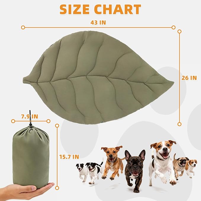 Outdoor Dog Travel Bed, Waterproof Reversible Leaf Mat for Small Medium Dogs Cats Camping, Road Trip, Portable Durable Pet Bed with Carry Bag, Washable Foldable Puppy Mat Indoor, 26x43in