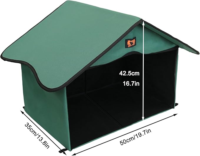Outdoor Cat House, Waterproof Pet Shelter/Dining Room, for Feral/Community Cats (Green1)