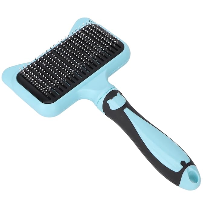 Dog Brush, Cat Brushes For Indoor Cats Curved Teeth Dog Bunny Pet Grooming Shedding Brush Self Cleaning Slicker Hair For Rabbits of All Hair Types (Blue)