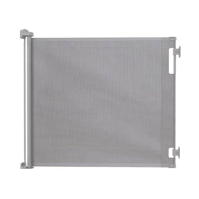 Retractable Baby Gate Perma Child Safety 41" Tall x 71” Wide, Mesh, for Stairs, Doorways, Dogs, Pets, Indoor, Outdoor, One-Handed Operation, Locking, Easy Install, Hardware Mount, Gray