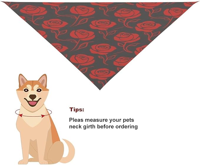 Dog Bandana Spring Pet Scarf Adjustable Triangle Red Rose Flowers Printing Dog Bib Washable Polyester Puppy Bandana for Small Medium Large Dogs Cat Birthday Party Supplies
