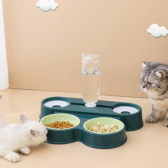 Dogs Bowl Automatic Cats Food 4 in 1 Pet Food Feeders with Automatic Water Bottle Double Dog Feeders for Large Dogs
