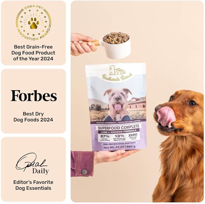 BADLANDS RANCH by Katherine Heigl – Superfood Complete Air-Dried Lamb & Venison Dog Food – High Protein with Superfoods for Daily Wellness & Consistent Nutrition – 64 oz (Pack of 2)