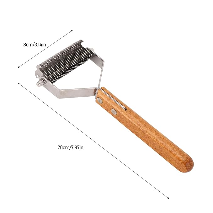Focket Cat Grooming Brush, Stainless Steel Double Sided Pet Grooming Rake Ergonomic Anti Slip Wood Handle Pet Hair Removal Tool for Cats and Dogs (Large Size (24x18.5cm / 9.4x7.3in))
