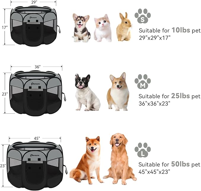 Dog Cat Playpen Indoor Outdoor for Puppy Pet Cat Travel, Dog Enclosure Tent Crates Cage for Recovery After Surgery, Portable Pop Up Dog Kennel with Carrying Case (Dark Grey, Large)