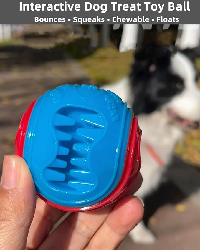 6Pack Dog Treat Dispenser & Squeaky Toy Balls 2.5 Inch/6.5cm Durable Chew Toys for Teeth Cleaning, Slow Feeding Interactive Fetch and Training, Floating Water Toys for Medium Small Dogs