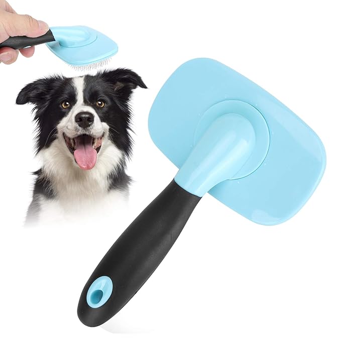 Pet Hair Comb, Cat Dog Removal Tool Brush Massage Comb, The Slicker Brush Easily Grooming Undercoat Without Scratching Skin, Ideal for Long and Short Hair, Boosts Shine and (With a little blue)